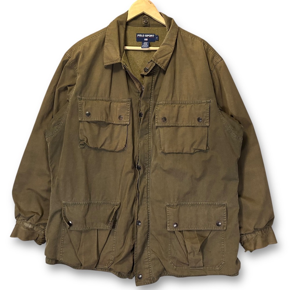 VTG Polo Sport Ralph Lauren Olive Green Utility Field Jacket Wool Lined Men's L